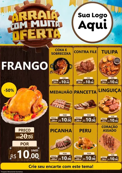 Modelo de Encarte para Encarte A4 Vertical com o tema Ofertas de São João - Junina para Assados