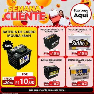 Modelo de Rede Social para Feed Facebook com o tema Semana do Cliente para Baterias Elétricas