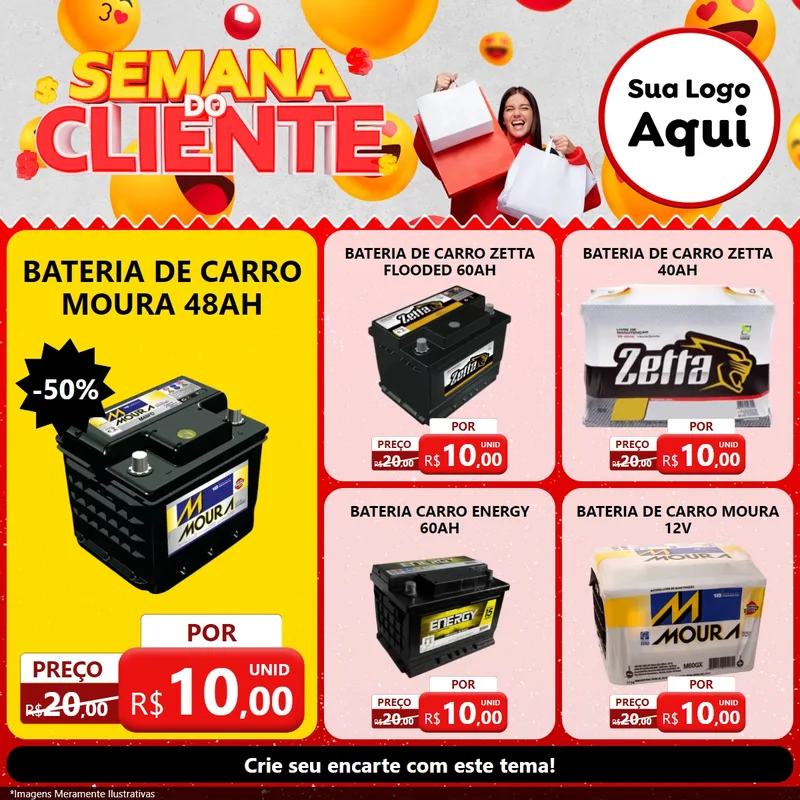 Modelo de Rede Social para Feed Facebook com o tema Semana do Cliente para Baterias Elétricas