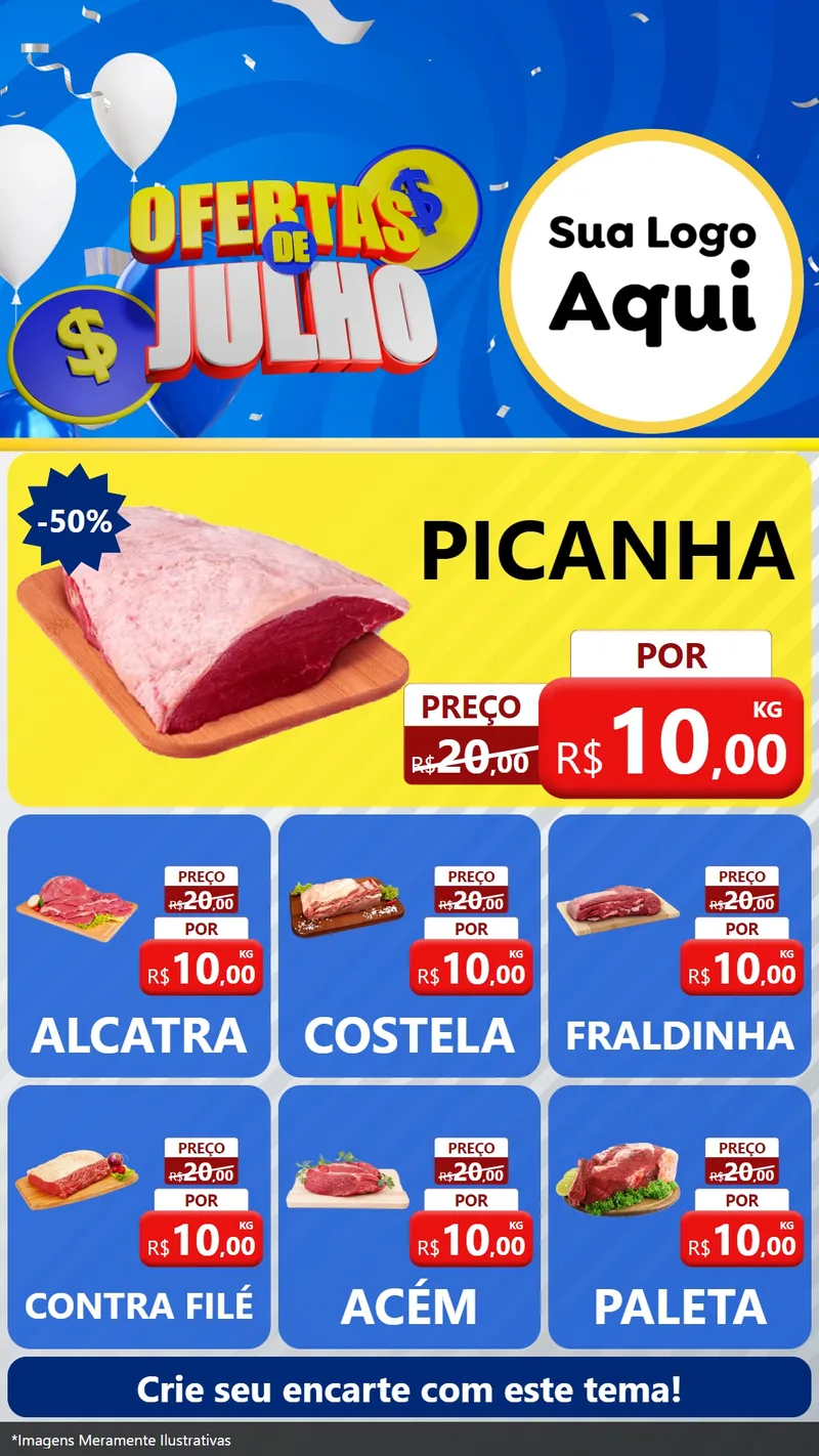 Modelo de Rede Social para Stories com o tema Ofertas de Julho para Açougue