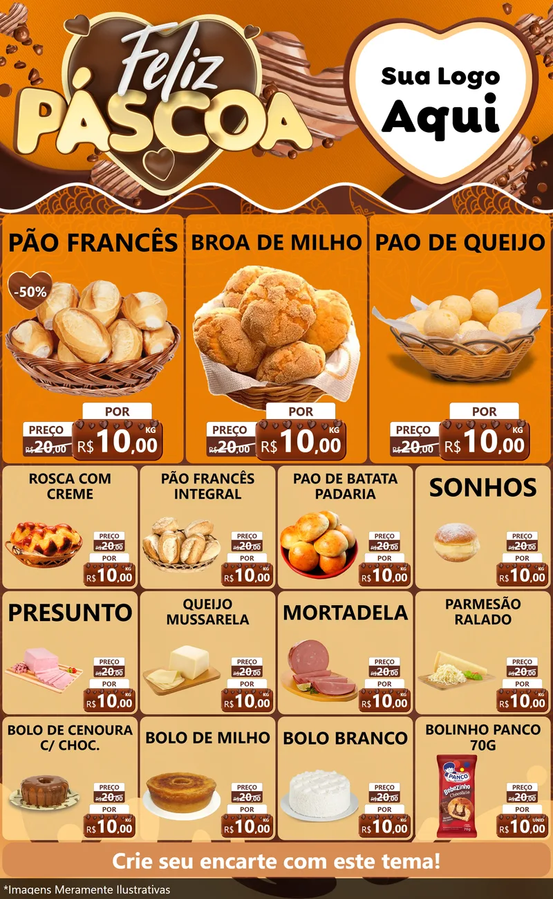 Modelo de Encarte para Encarte Grande com o tema Feliz Páscoa para Padaria