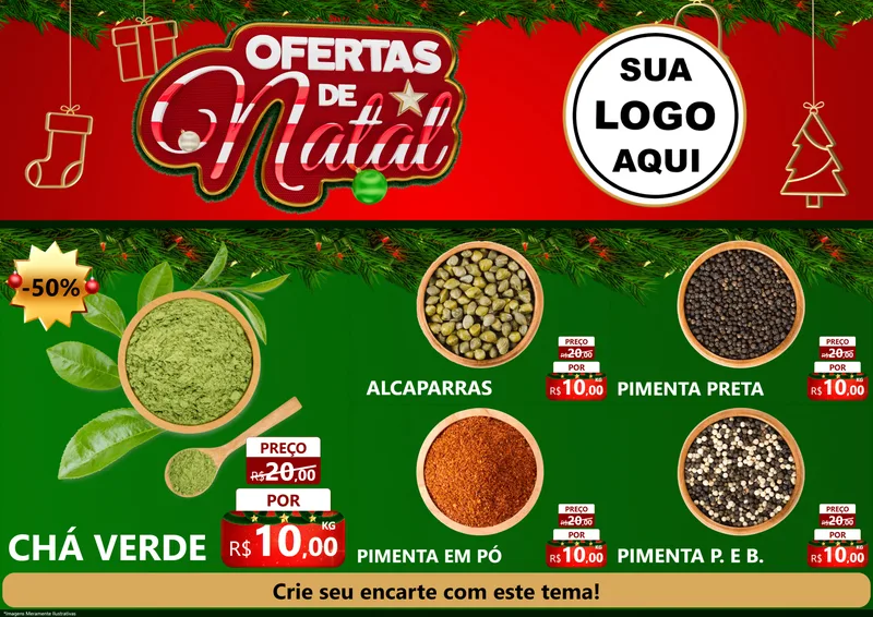 Modelo de Encarte para Encarte A4 Horizontal com o tema Ofertas de Natal para Produtos Naturais