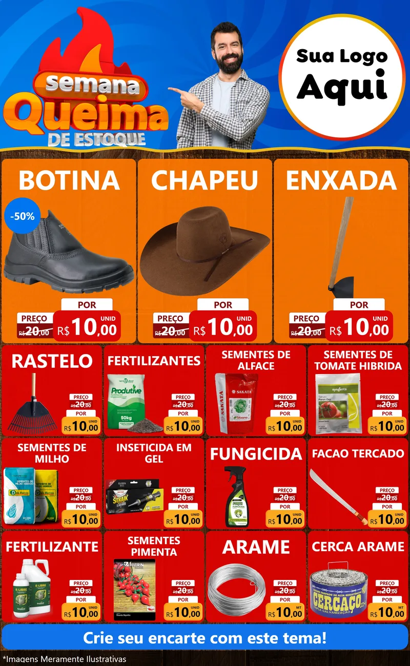 Modelo de Encarte para Encarte Grande com o tema Semana Queima de Estoque para Agropecuária