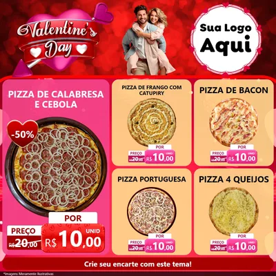Modelo de Rede Social para Feed Facebook com o tema Valentine's Day para Pizzaria