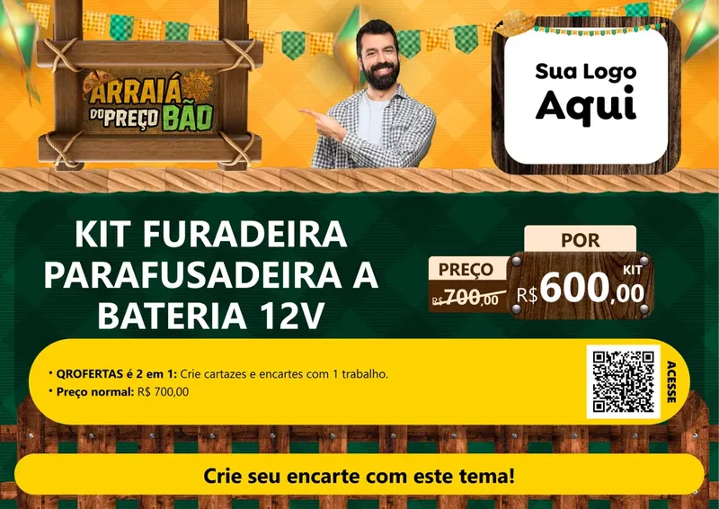 Modelo de Cartaz para Cartaz A4 Horizontal com o tema Arraiá do preço bão para Maquinas e Ferramentas
