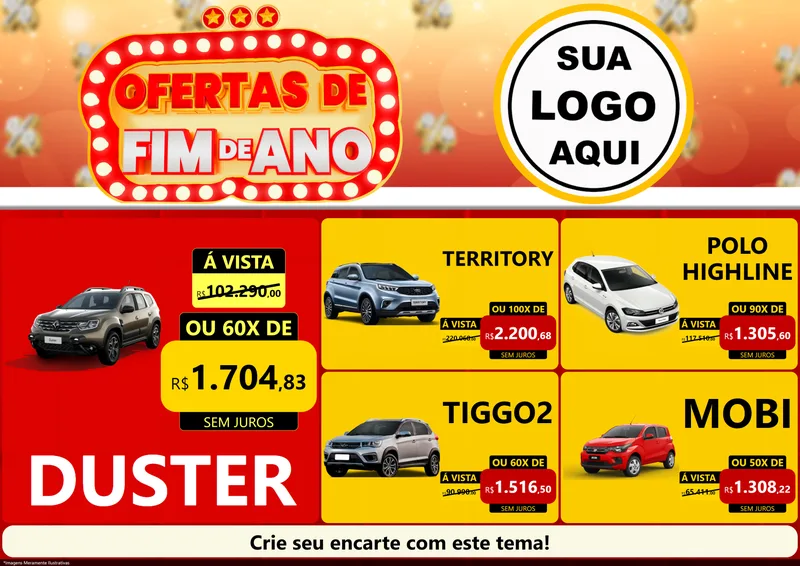 Modelo de Encarte para Encarte A4 Horizontal com o tema Ofertas de Fim de Ano para Concessionaria de Carros