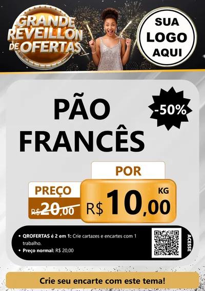 Modelo de Cartaz para Cartaz A4 Vertical com o tema Grande Réveillon de Ofertas para Padaria
