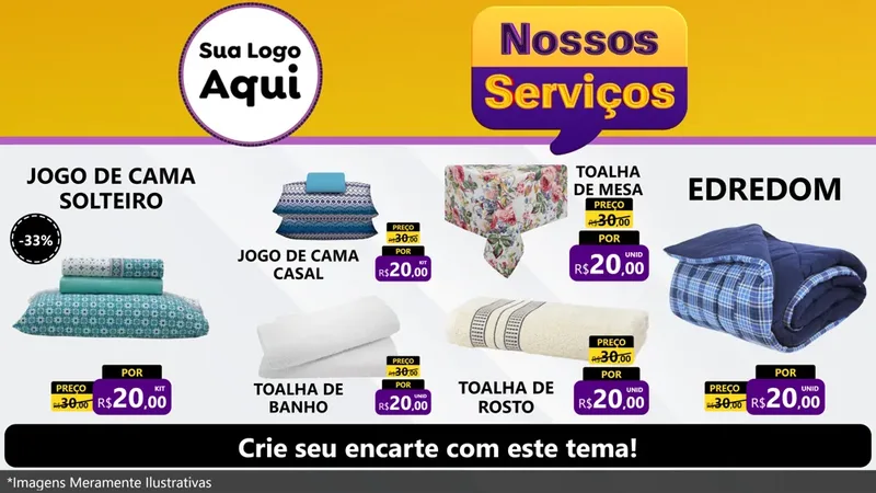 Modelo de TV para TV Horizontal com o tema Nossos Serviços para Cama, Mesa e Banho