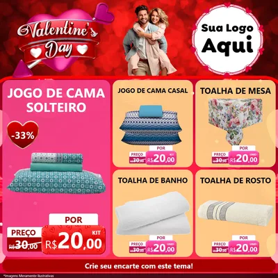 Modelo de Rede Social para Feed Facebook com o tema Valentine's Day para Cama, Mesa e Banho