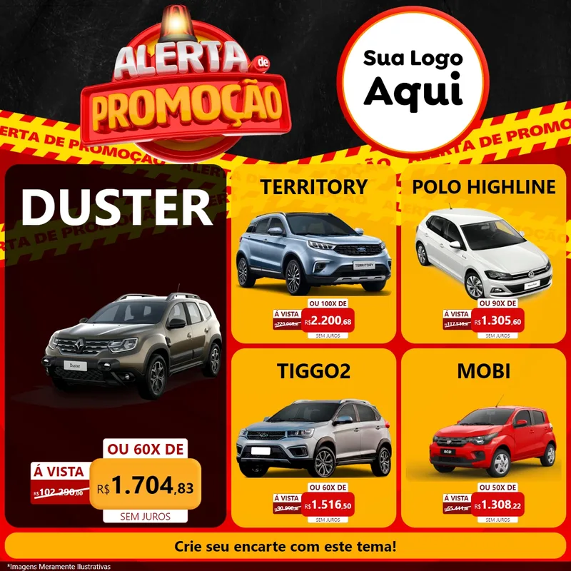 Modelo de Rede Social para Feed Facebook com o tema Alerta de Promoção para Concessionaria de Carros