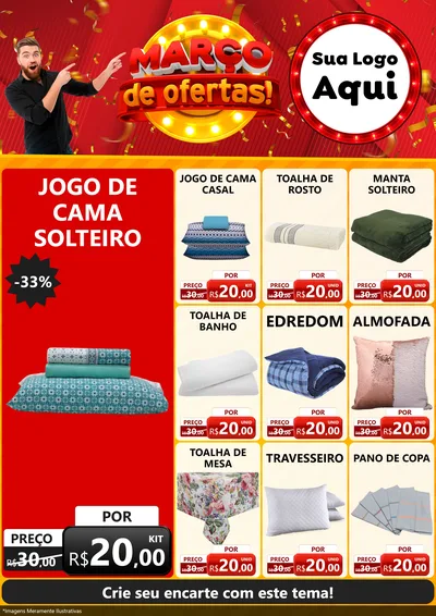 Modelo de Encarte para Encarte A4 Vertical com o tema Março de Ofertas! para Cama, Mesa e Banho