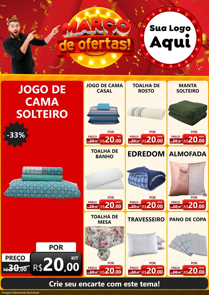 Modelo de Encarte para Encarte A4 Vertical com o tema Março de Ofertas! para Cama, Mesa e Banho