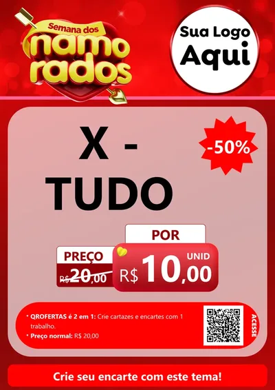 Modelo de Cartaz para Cartaz A4 Vertical com o tema Semana dos namorados para Hamburgueria