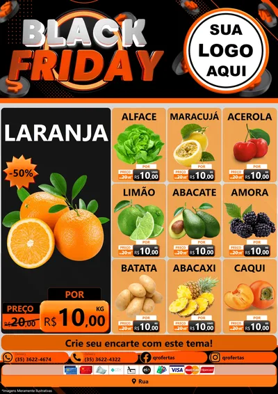 Modelo de Encarte para Encarte A4 Vertical com o tema Black Friday para Hortifrúti