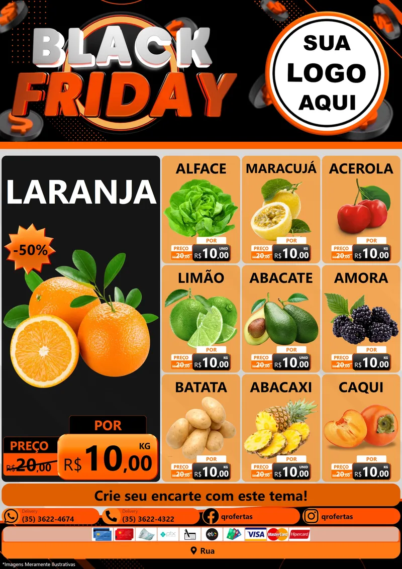 Modelo de Encarte para Encarte A4 Vertical com o tema Black Friday para Hortifrúti