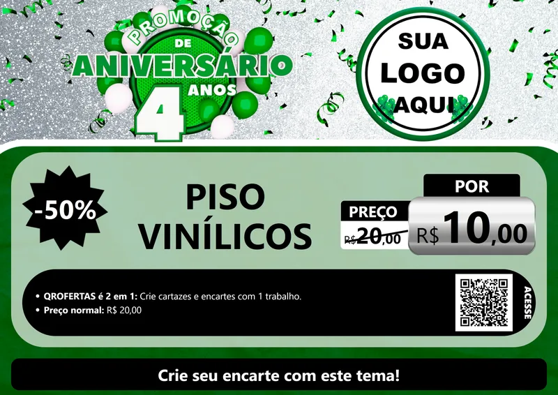 Modelo de Cartaz para Cartaz A4 Horizontal com o tema Promoção de Aniversário - 4 Anos para Material para Construção