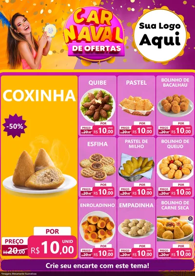Modelo de Encarte para Encarte A4 Vertical com o tema Carnaval de Ofertas para Salgadaria