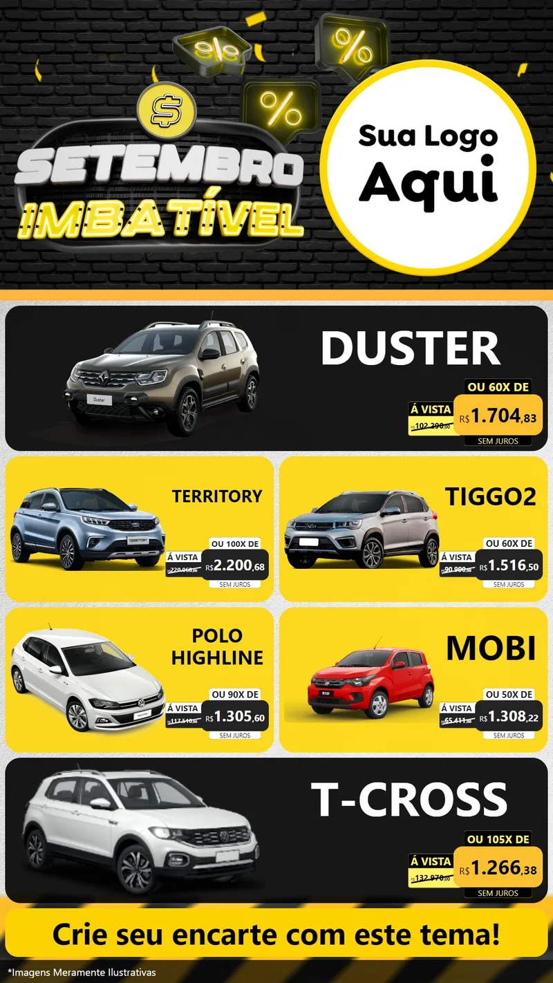 Modelo de TV para TV Vertical com o tema Setembro Imbatível para Concessionaria de Carros