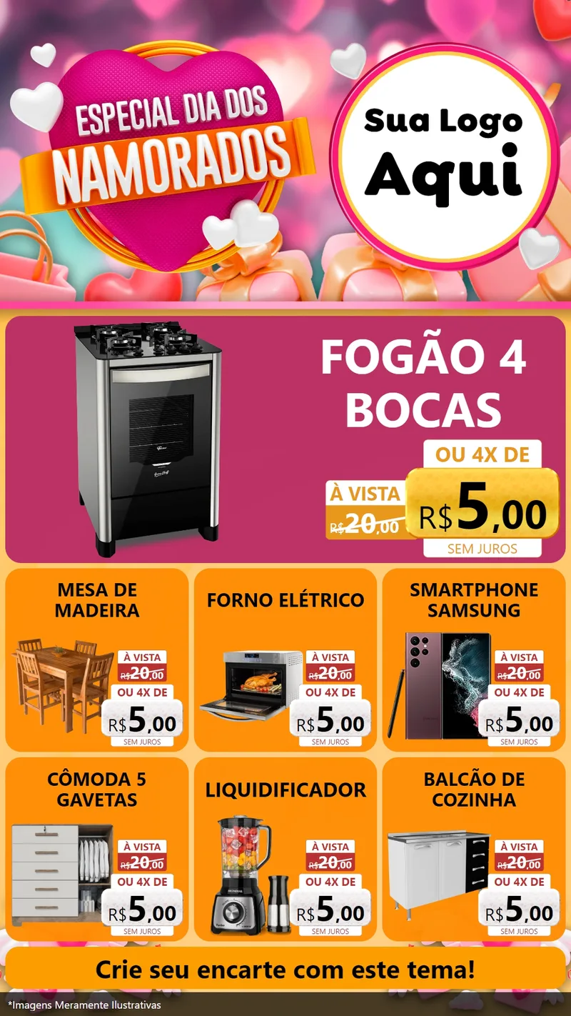 Modelo de Rede Social para Stories com o tema Especial Dia dos Namorados para Móveis e Eletro