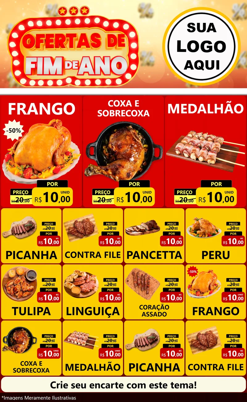 Modelo de Encarte para Encarte Grande com o tema Ofertas de Fim de Ano para Assados