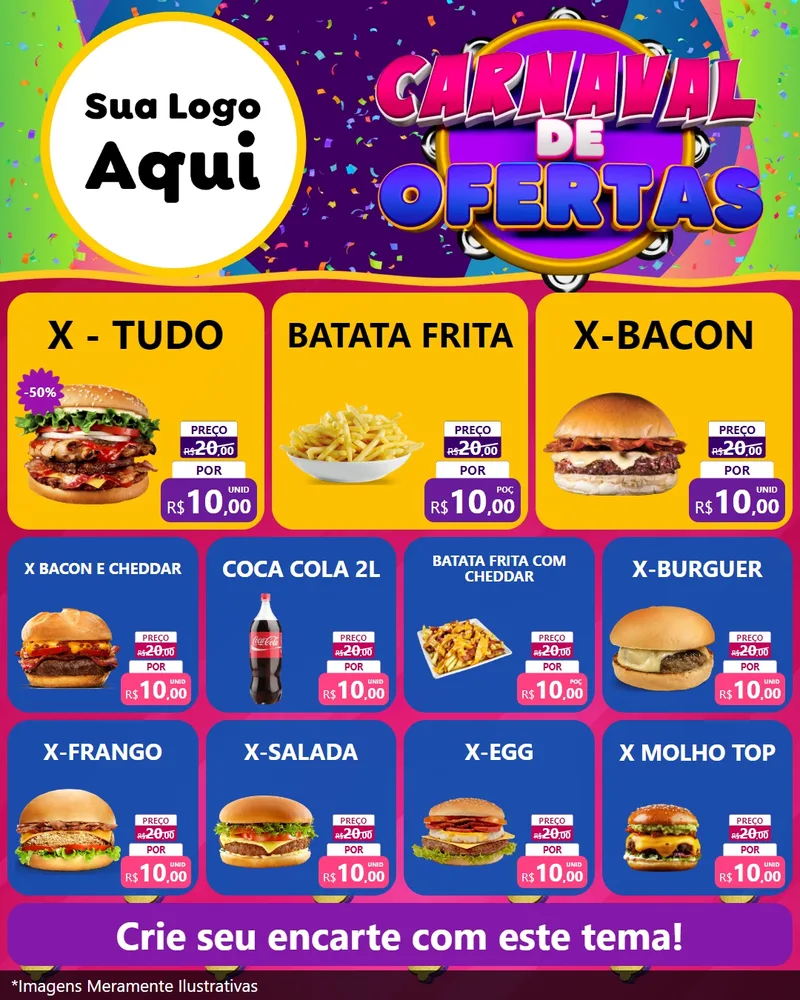 Modelo de Rede Social para Feed Instagram com o tema Carnaval de Ofertas para Hamburgueria