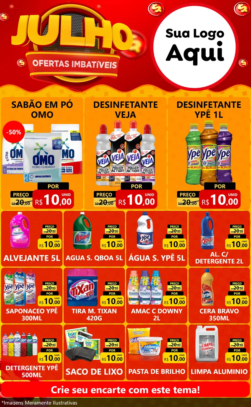 Modelo de Encarte para Encarte Grande com o tema Julho Ofertas Imbatíveis para Produtos de Limpeza
