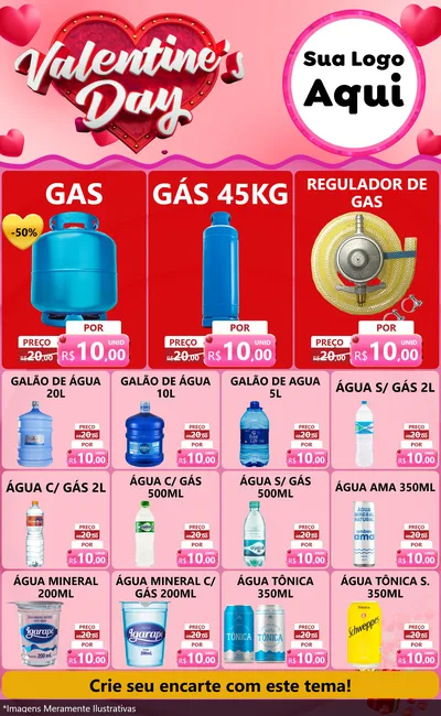 Modelo de Encarte para Encarte Grande com o tema Valentine's Day para Água e gás