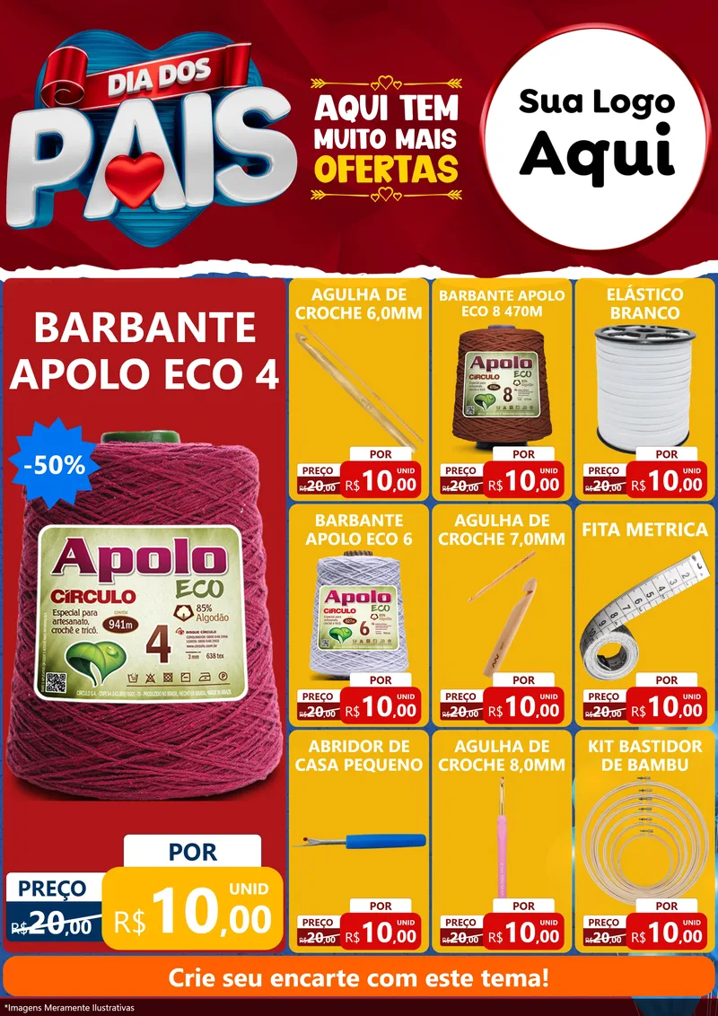 Modelo de Encarte para Encarte A4 Vertical com o tema Dia dos Pais para Armarinho e Aviamentos