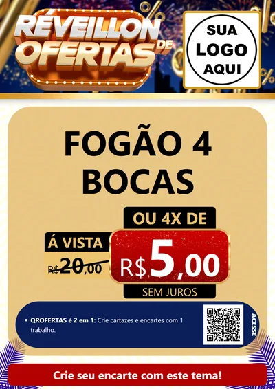 Modelo de Cartaz para Cartaz A4 Vertical com o tema Réveillon de Ofertas para Móveis e Eletro