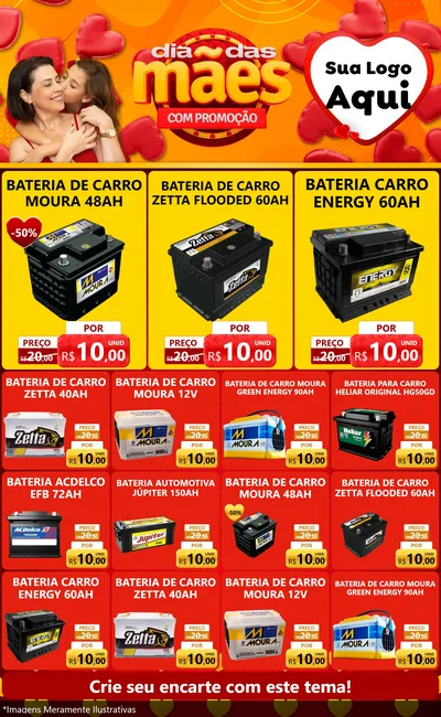 Modelo de Encarte para Encarte Grande com o tema Dia das Mães com Promoção para Baterias Elétricas