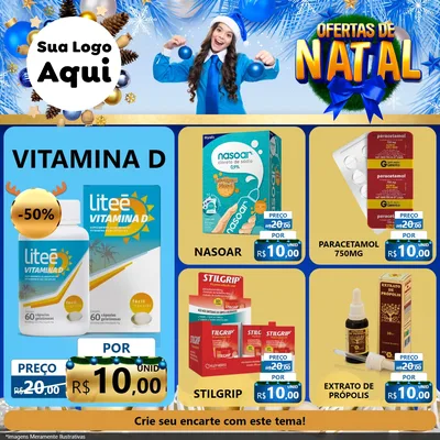 Modelo de Rede Social para Feed Facebook com o tema Ofertas de Natal para Farmácia