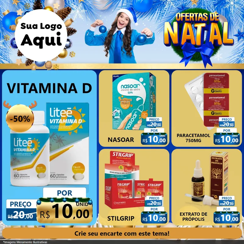 Modelo de Rede Social para Feed Facebook com o tema Ofertas de Natal para Farmácia