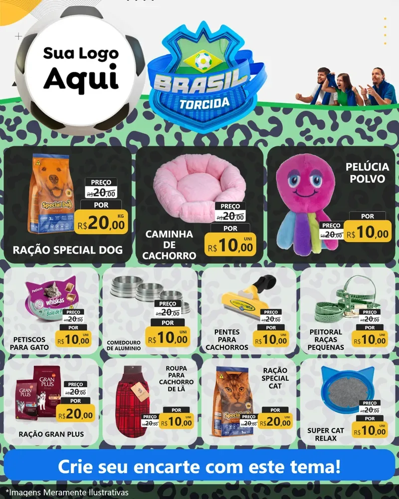 Modelo de Rede Social para Feed Instagram com o tema Brasil Torcida - Copa para Pet Shop