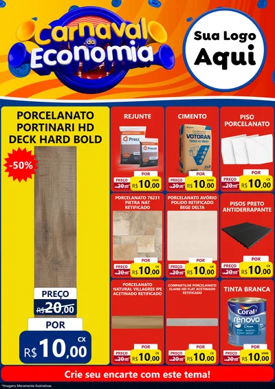 Modelo de Encarte para Encarte A4 Vertical com o tema Carnaval da Economia para Pisos e revestimentos