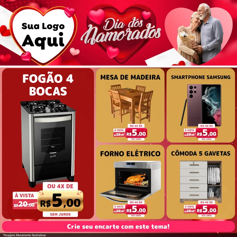 Modelo de Rede Social para Feed Facebook com o tema Dia Dos Namorados para Móveis e Eletro
