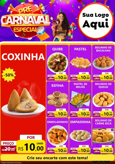 Modelo de Encarte para Encarte A4 Vertical com o tema Pré-Carnaval Especial para Salgadaria