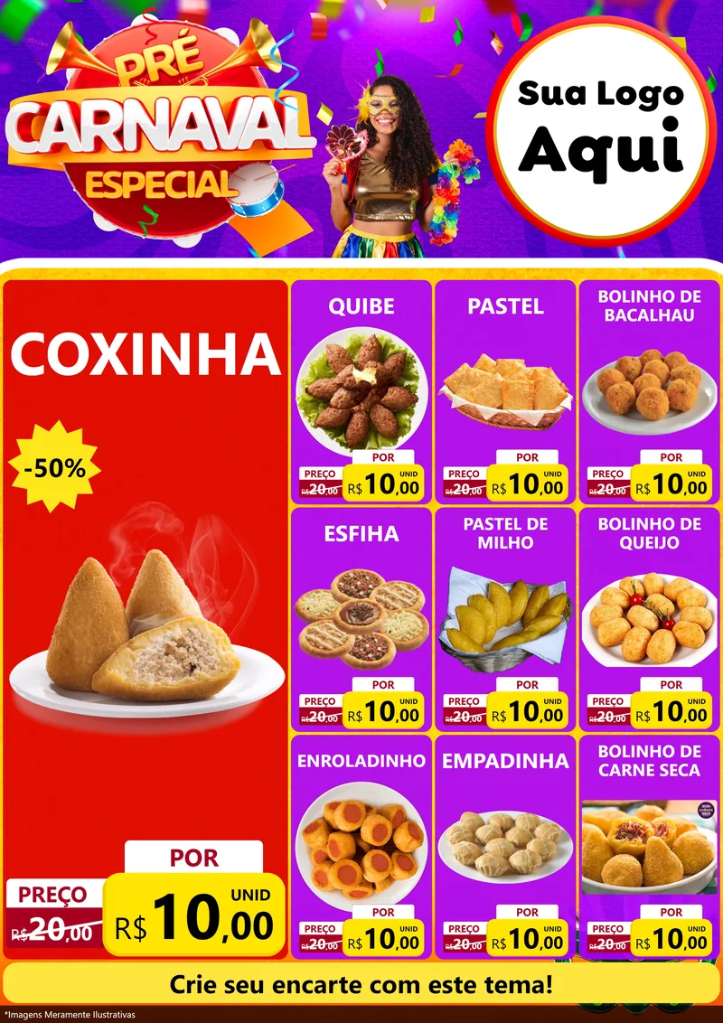 Modelo de Encarte para Encarte A4 Vertical com o tema Pré-Carnaval Especial para Salgadaria