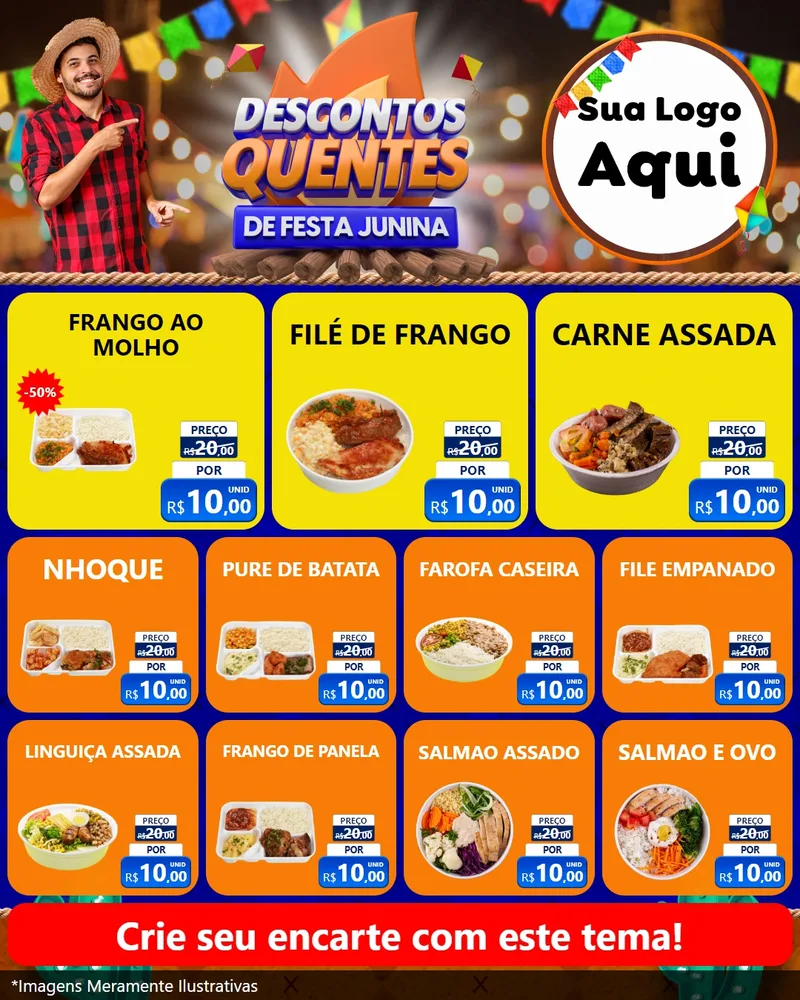 Modelo de Rede Social para Feed Instagram com o tema Descontos Quentes de Festa Junina para Restaurante