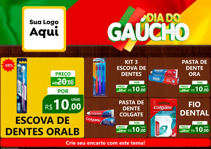 Modelo de Encarte para Encarte A4 Horizontal com o tema Dia do Gaúcho para Higiene Pessoal