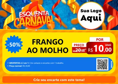 Modelo de Cartaz para Cartaz A4 Horizontal com o tema Esquenta de Carnaval para Restaurante