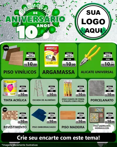 Modelo de Rede Social para Feed Instagram com o tema Promoção de Aniversário - 10 Anos para Material para Construção