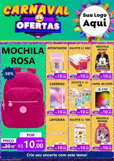 Modelo de Encarte para Encarte A4 Vertical com o tema Carnaval de Ofertas para Papelaria