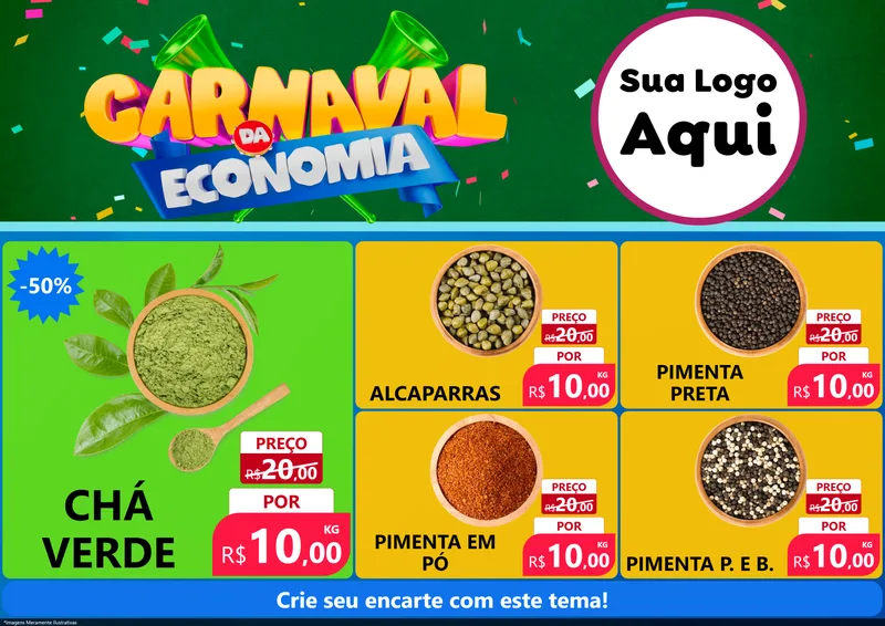 Modelo de Encarte para Encarte A4 Horizontal com o tema Carnaval da Economia para Produtos Naturais