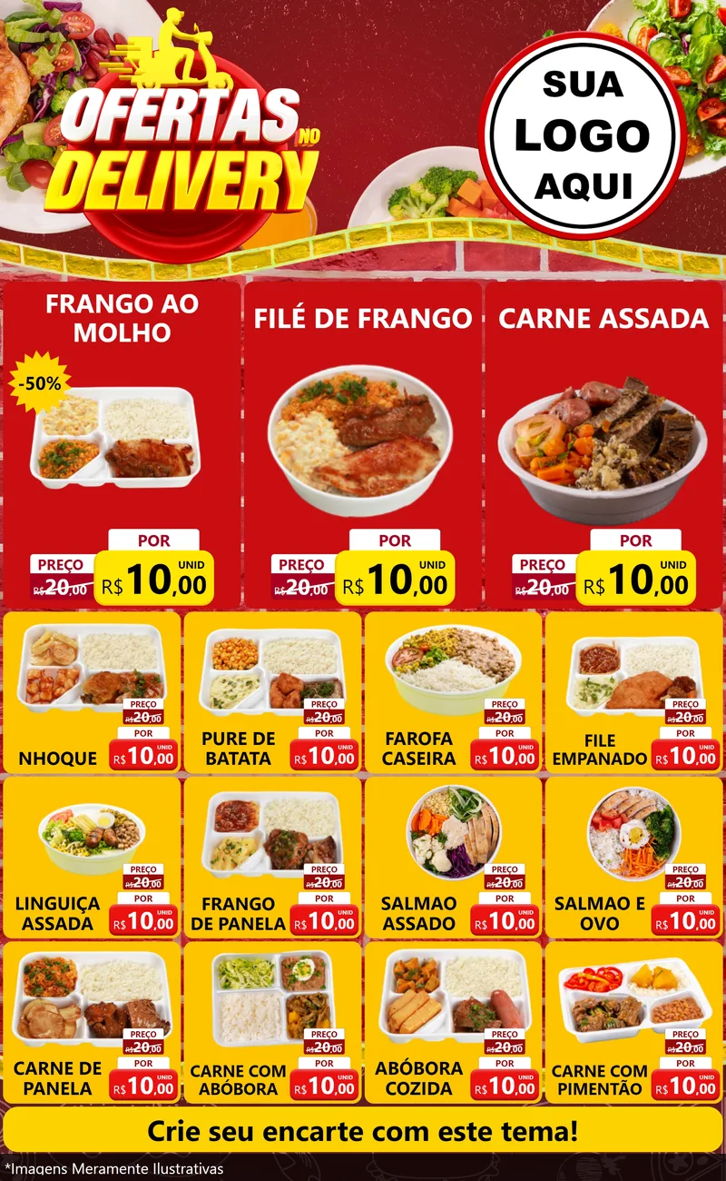 Modelo de Encarte para Encarte Grande com o tema Ofertas no Delivery para Restaurante
