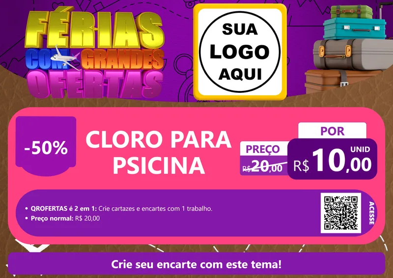 Modelo de Cartaz para Cartaz A4 Horizontal com o tema Férias com Grandes Ofertas para Produtos para Piscina