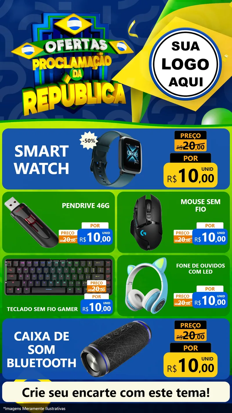 Modelo de TV para TV Vertical com o tema Ofertas Proclamação da República para Informática