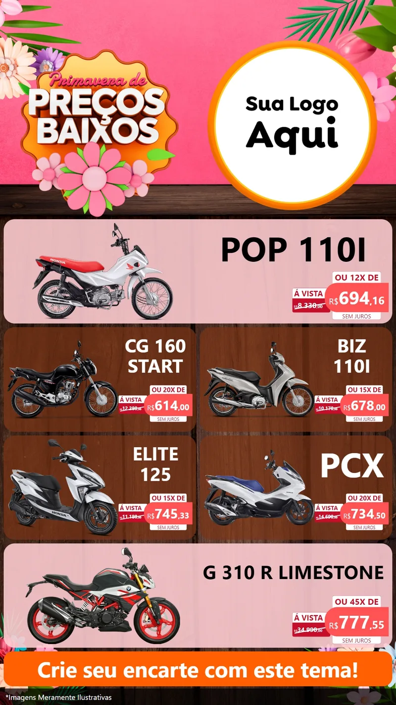 Modelo de TV para TV Vertical com o tema Primavera de Preços Baixos para Concessionaria de Motos