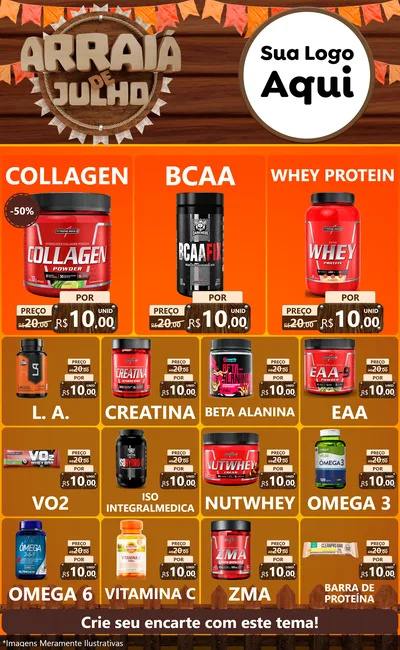 Modelo de Encarte para Encarte Grande com o tema Arraiá de Julho - Junina para Suplementos alimentares