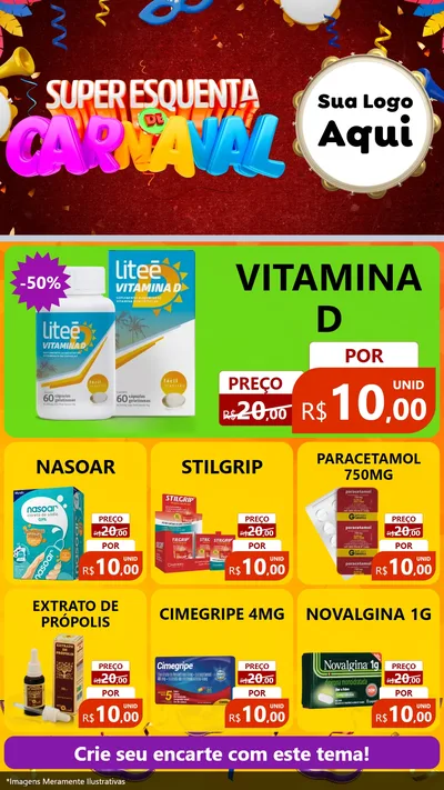Modelo de Rede Social para Stories com o tema Super Esquenta de Carnaval para Farmácia