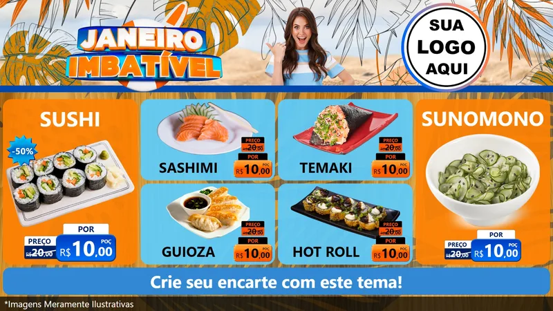 Modelo de TV para TV Horizontal com o tema Janeiro Imbatível para Comida japonesa